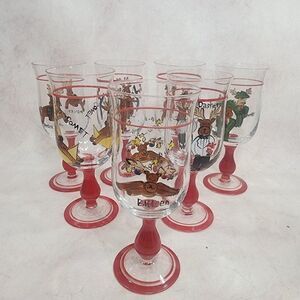 Set Of 7 Potterybarn Christmas Reindeer Goblets Glasses